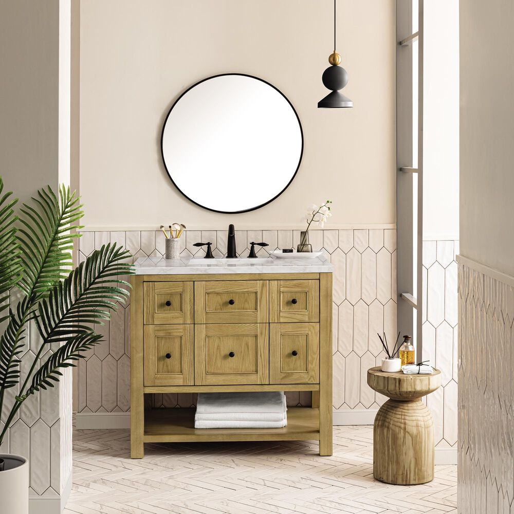 James Martin Vanities Breckenridge 36" Single Bathroom Vanity in Light Natural Oak with 3 cm Victorian Silver Quartz Top and Rectangular Sink, , large