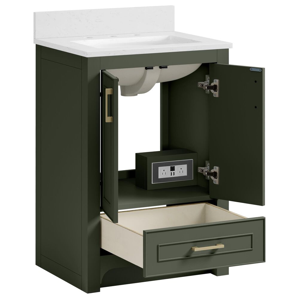 37B Lucerne 24" Single Bathroom Vanity Cabinet in Deep Olive Green with Marble Top and Backsplash, , large