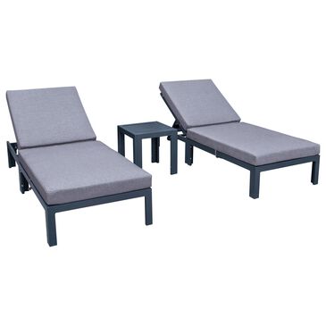 Leisuremod Chelsea 3-Piece Patio Chaise Lounge Chair Set with Blue Cushion in Black, , large