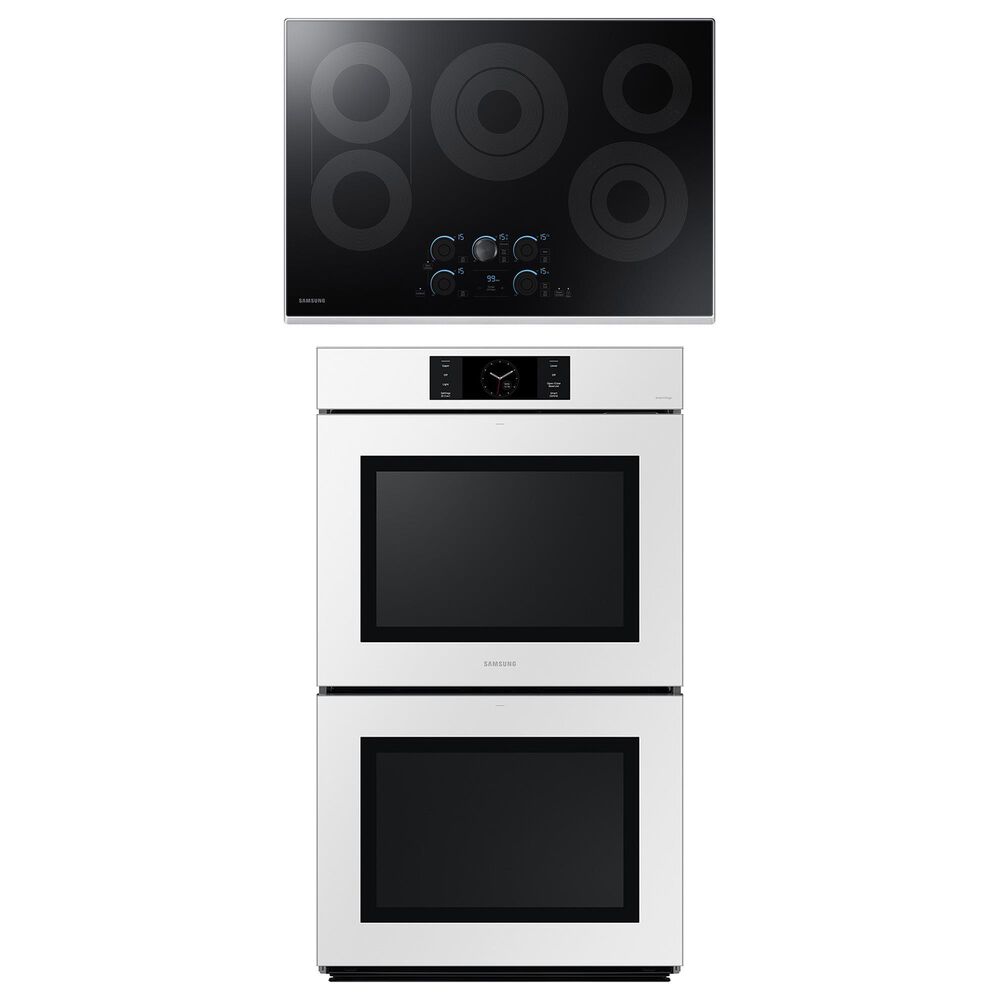 Samsung 2-Piece Kitchen Package with White 30" Double Wall Oven and Stainless Steel 30" Smart Electric Cooktop, , large