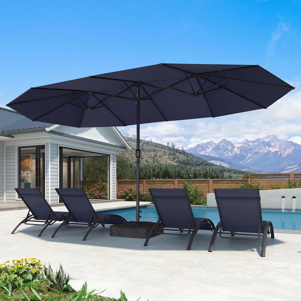 HOMLUX 15' Outdoor Double-Sided Market Umbrella with Base in Navy blue, , large