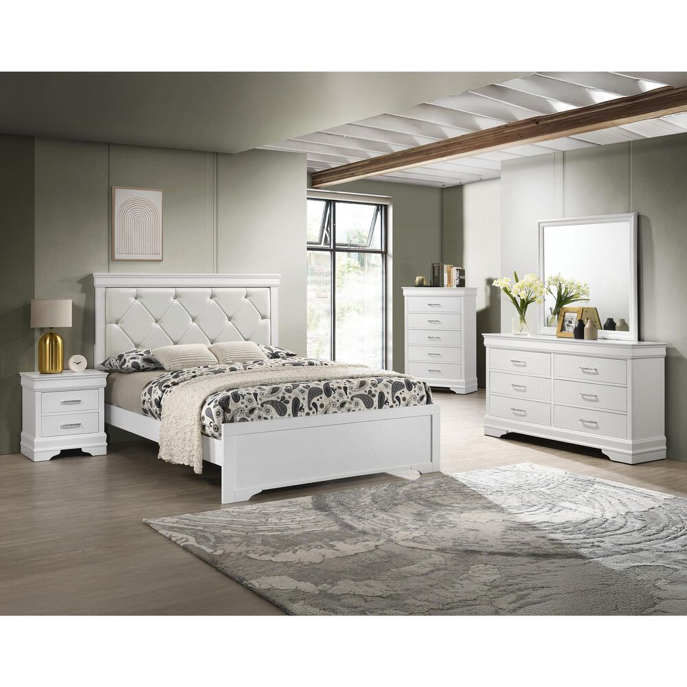 Crown Mark Amalia Twin Upholstered Panel Bed in White, , large