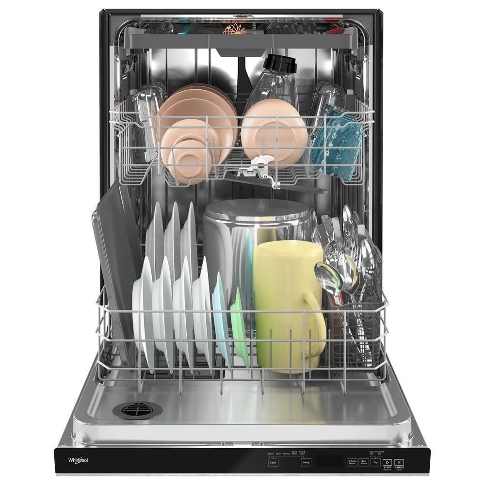 Whirlpool 3-Piece Kitchen Package with 6.4 Cu. Ft. Smart Slide-In Electric Range, 24&quot; Fully Integrated Dishwasher, and Air Fry Over- the-Range Oven with Flush Built-in Design in Stainless Steel, , large