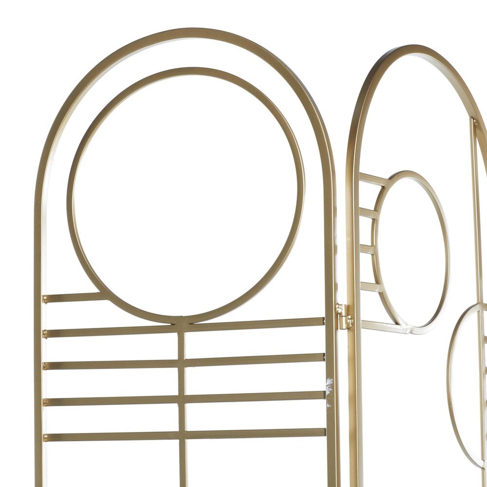 Maple and Jade 3-Panel Geometric Arched Room Divider Screen in Gold, , large