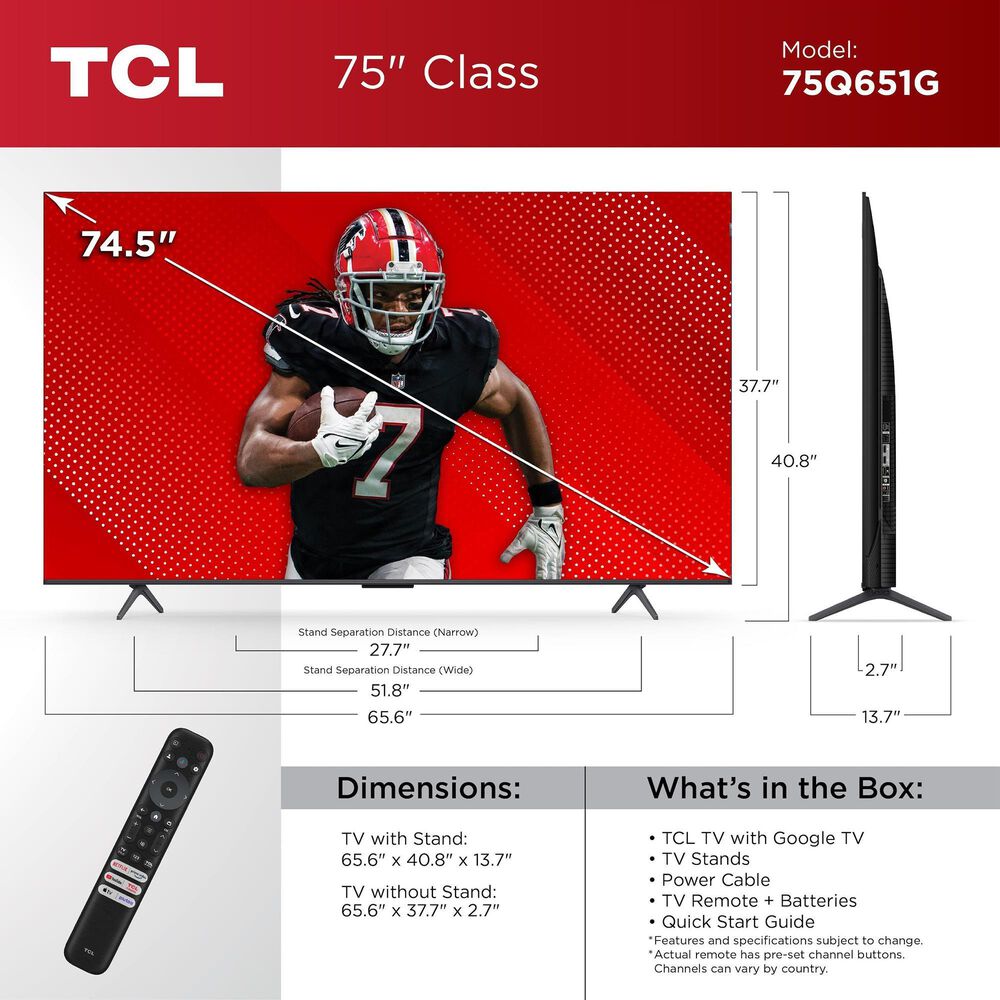 TCL 75&quot; Class Q6 Series 4K UHD HDR QD-Mini LED - Smart Google TV with S Class 2.1 Channel Soundbar System in Black, , large