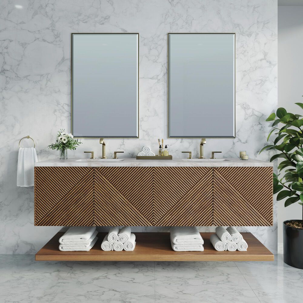 James Martin Vanities Marcello 72" Wall Mounted Double Bathroom Vanity in Chestnut with 3 cm Victorian Silver Quartz Top and Rectangular Sinks, , large