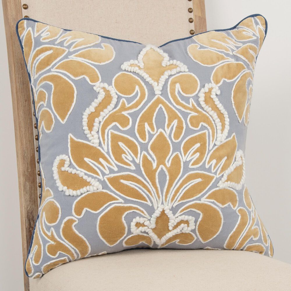 Rizzy Home Damask 20" Pillow Cover in Gold/ Gray, , large