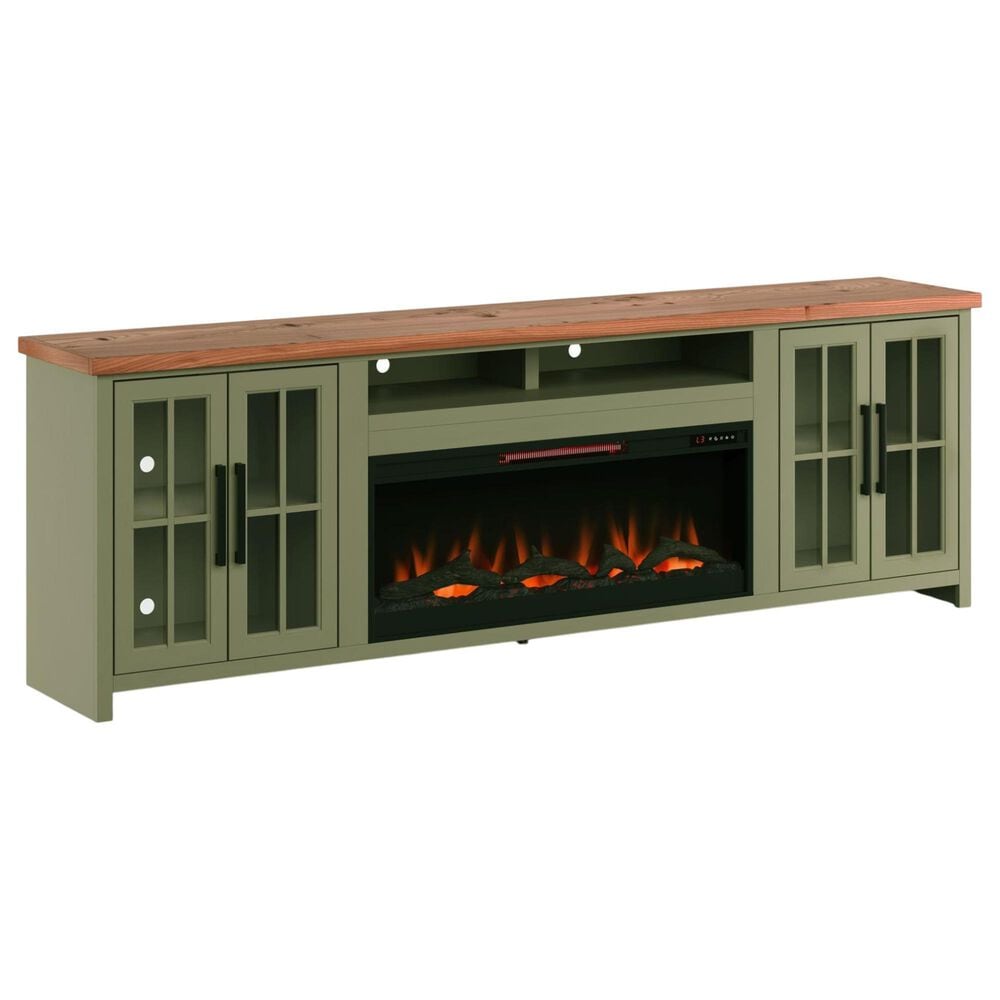 Legends Home Vineyard 97" Fireplace Console with Fireplace Insert in Sage and Fruitwood, , large