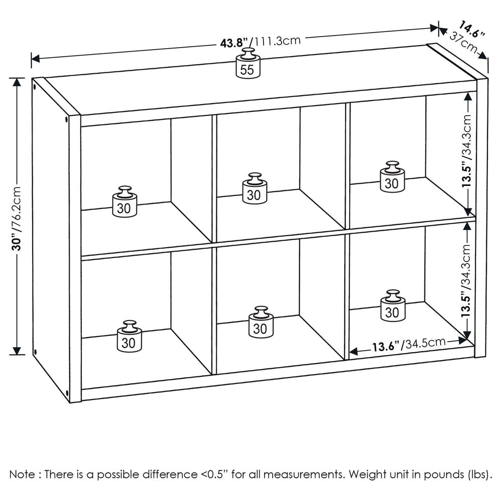 HOMLUX 6-Cube Reversible Open Back Bookshelf in Light Grey, , large
