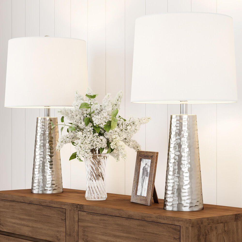 Timberlake Hammered Flared Table Lamp in Brushed Silver (Set of 2), , large