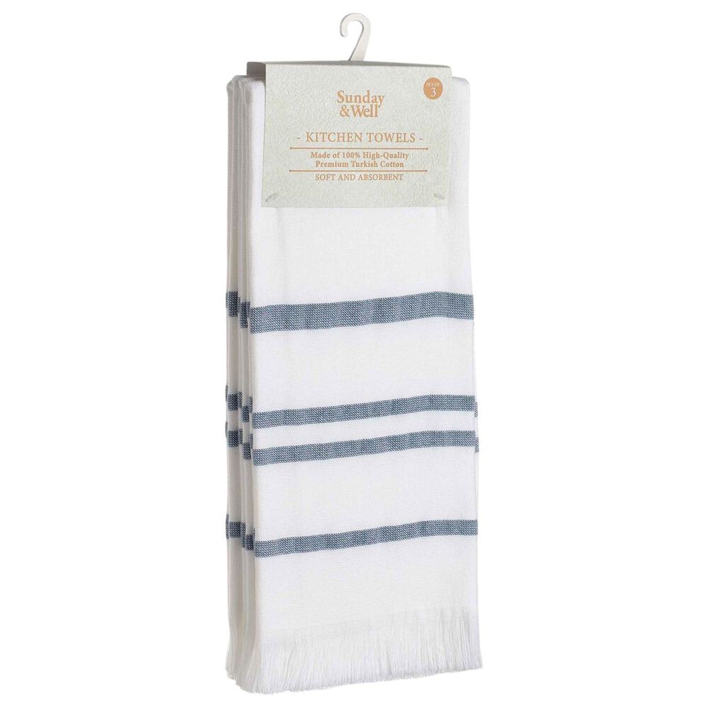 Willow &amp; Hem Nantucket Turkish Cotton Kitchen Towel in Blue and White (Set of 3), , large