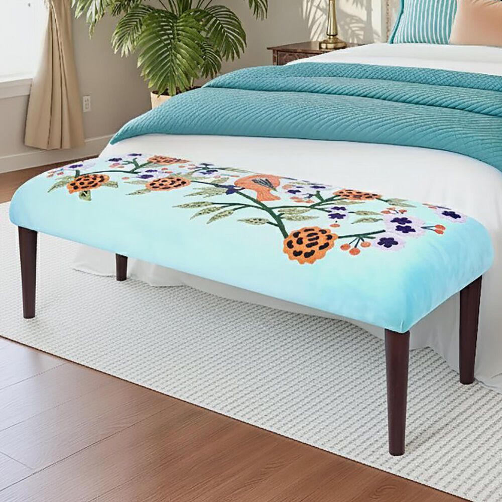 LR Home Floral Accent Bench in Blue and Multicolor, , large