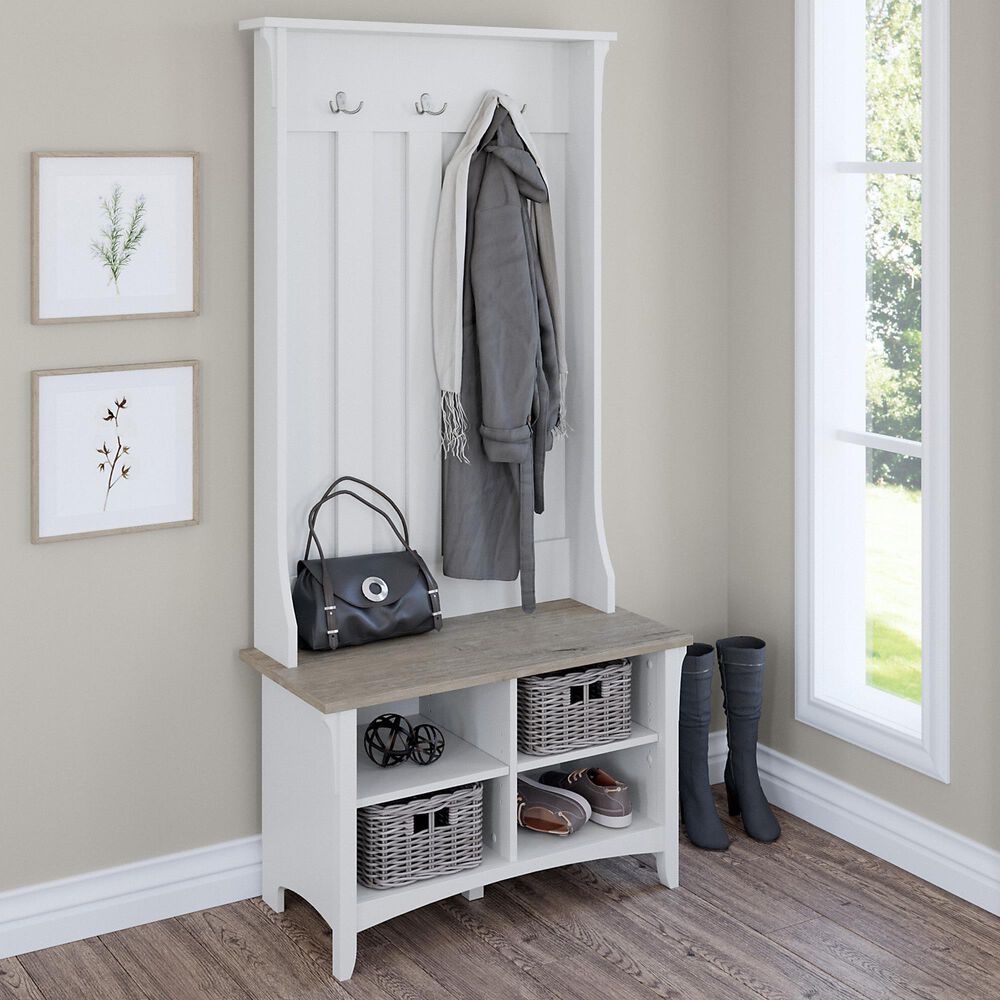 Bush Salinas Hall Tree with Storage Bench in Shiplap Gray/Pure White