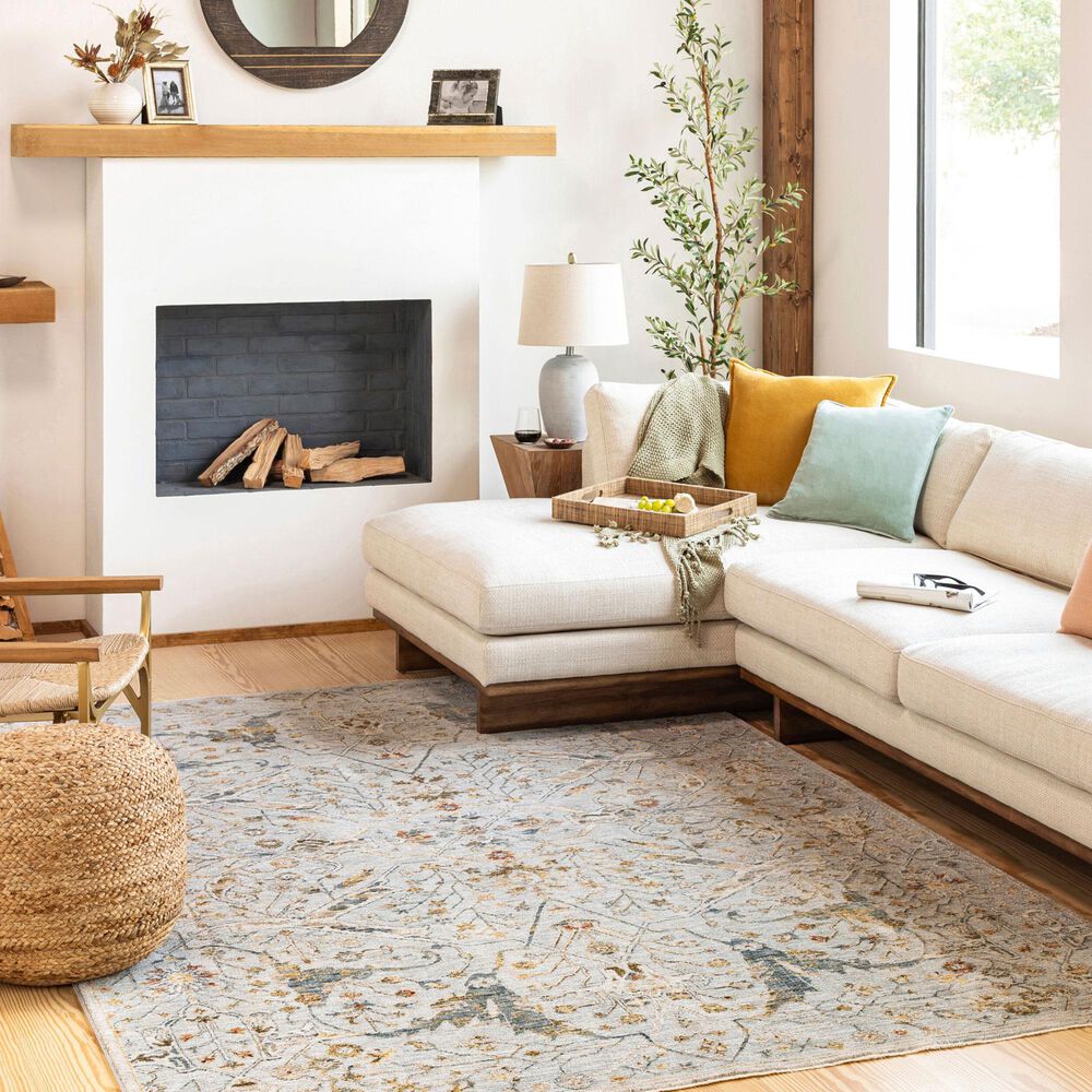 Surya Reina Denim, Light Gray, Cream, Tan, Mustard, Olive and Rust 5' x 7'5" Area Rug, , large