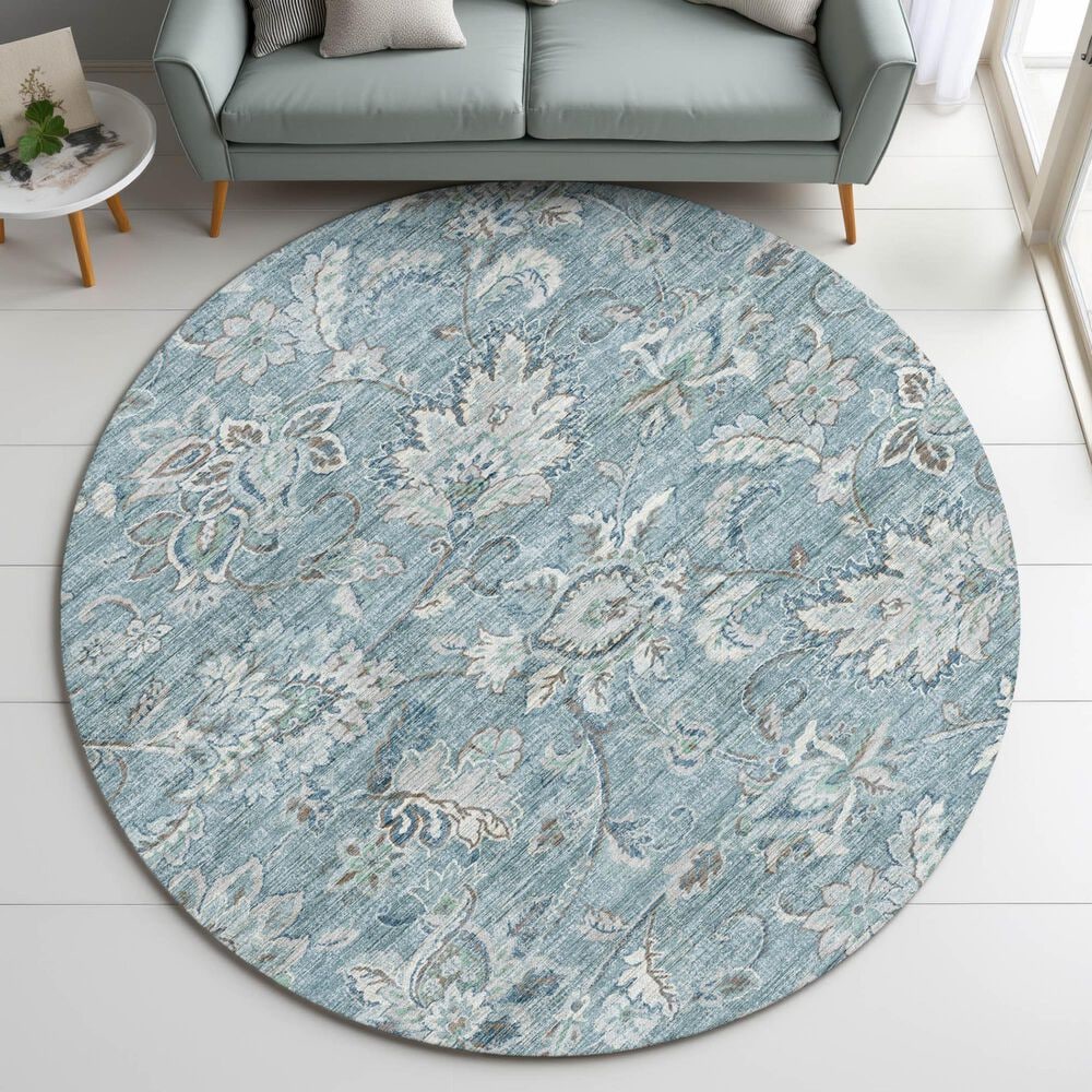Dalyn Rug Company Silk Road Baltic, Sky, Denim, Ivory and Gray 8&#39; Round Area Rug, , large