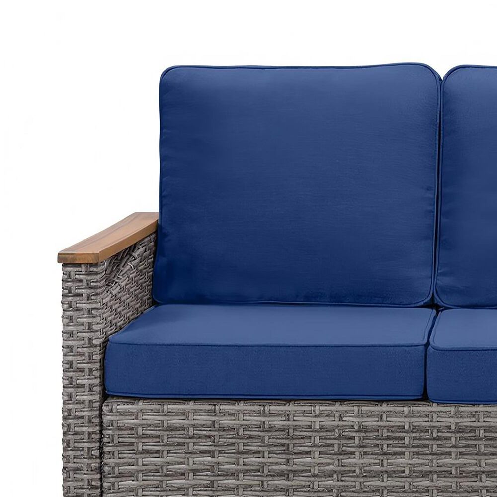 Sunwell Garden 32"H 3-Seater Outdoor Sofa with Acacia Wood Armrests and Navy Cushions in Gray, , large