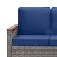 Sunwell Garden 32"H 3-Seater Outdoor Sofa with Acacia Wood Armrests and Navy Cushions in Gray, , large