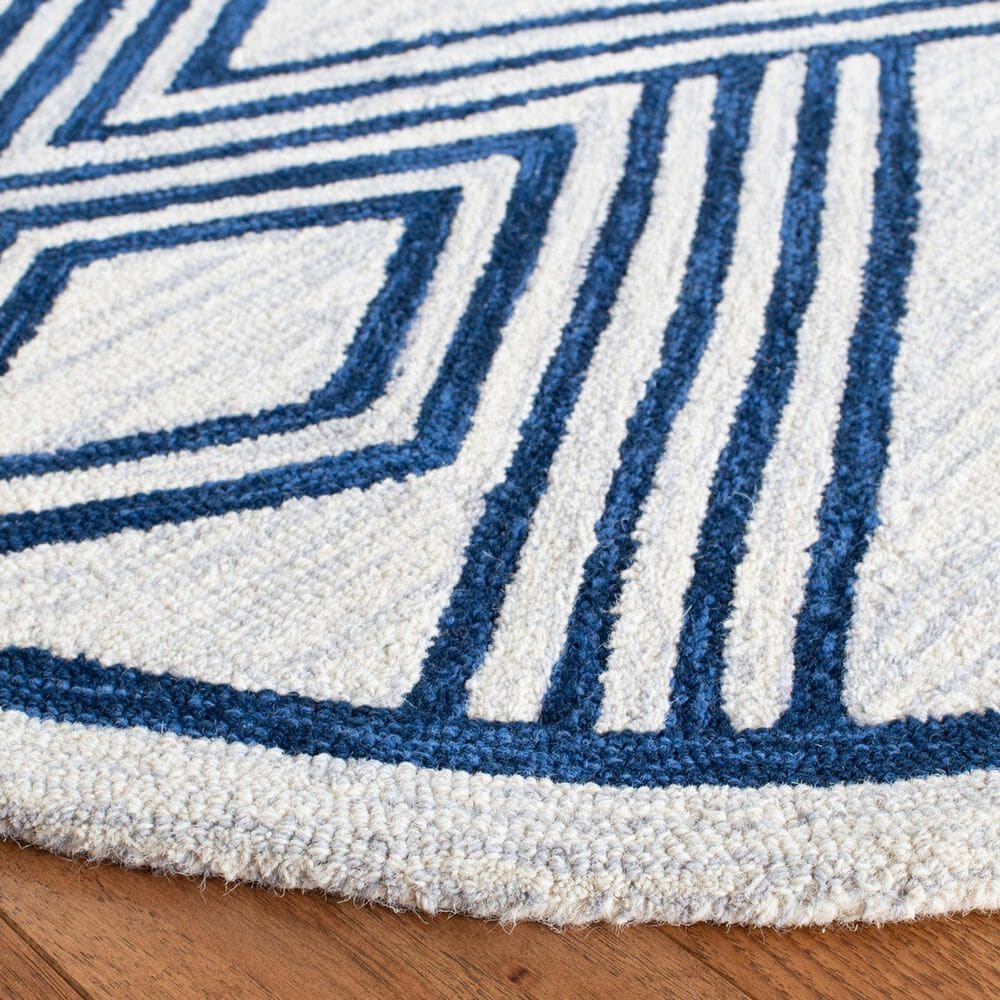 Safavieh Micro-Loop Southwestern 5&#39; Round Ivory and Navy Area Rug, , large