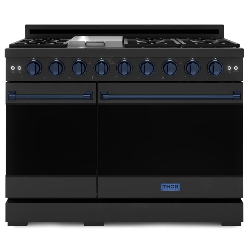 THOR KITCHEN Gordon Ramsay 6.8 Cu. Ft. 48" Professional Natural Gas Range with Navy Blue Handle Kit in Black, , large