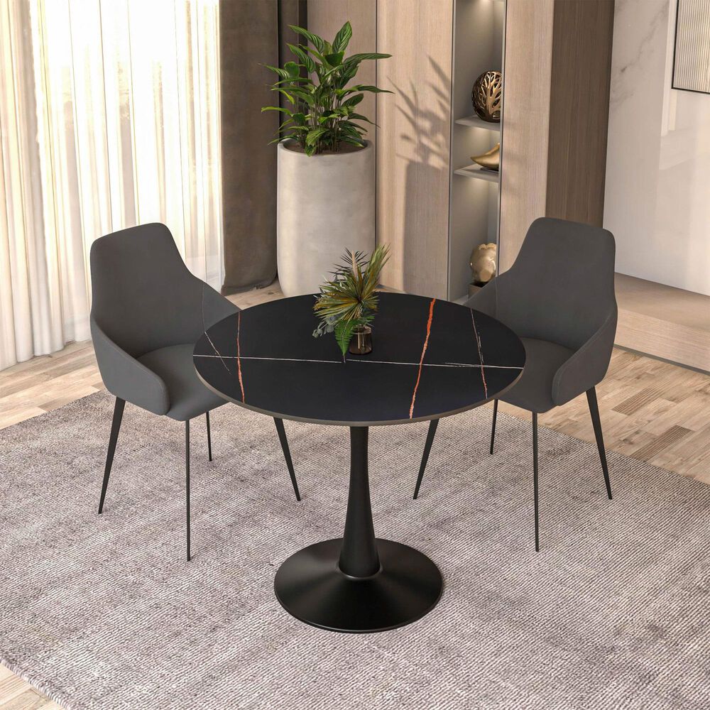 Leisuremod Leisuremod Bristol 31 round dining table Black base with Black Sintered stone Top, , large