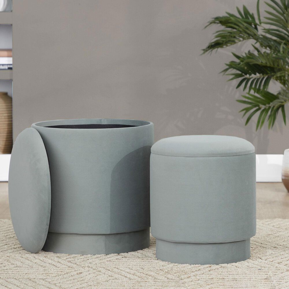 Lumisource Marla 2-Piece Upholstered Ottoman Set in Light Green Velvet, , large