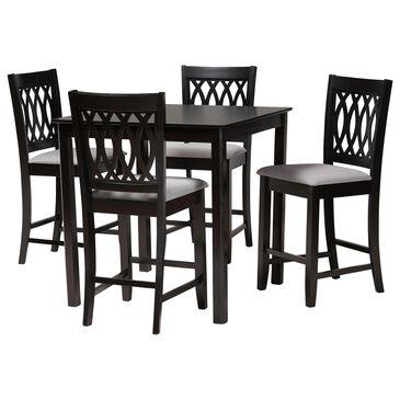 Baxton Studio Florencia 5-Piece Pub Set with Grey Cushion in Espresso Brown, , large