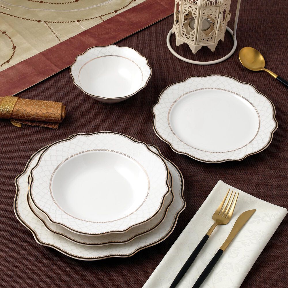 Gifts Plus Peak View 20-Piece Bone China Set in Black and Gold, , large