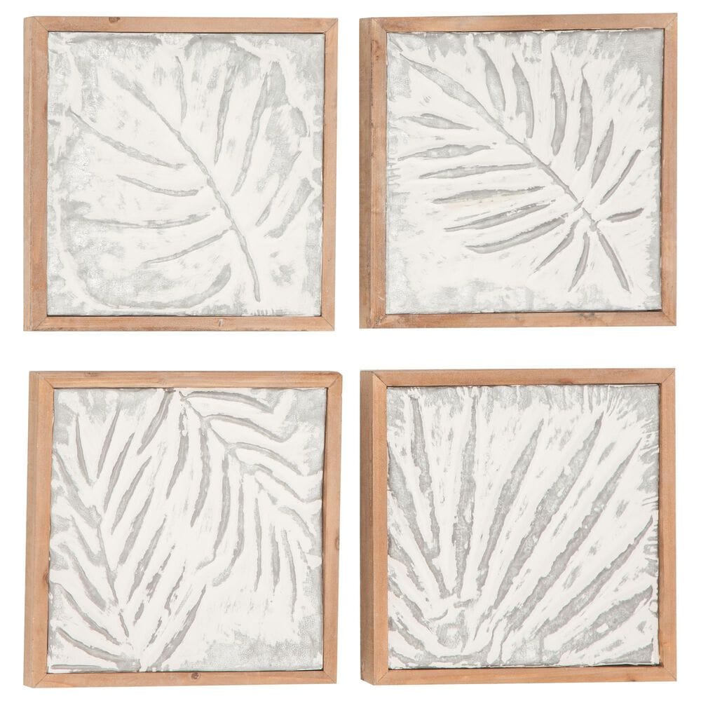 Maple and Jade 11" x 11" Farmhouse Leaves Wall Decor in Grey (Set of 4), , large