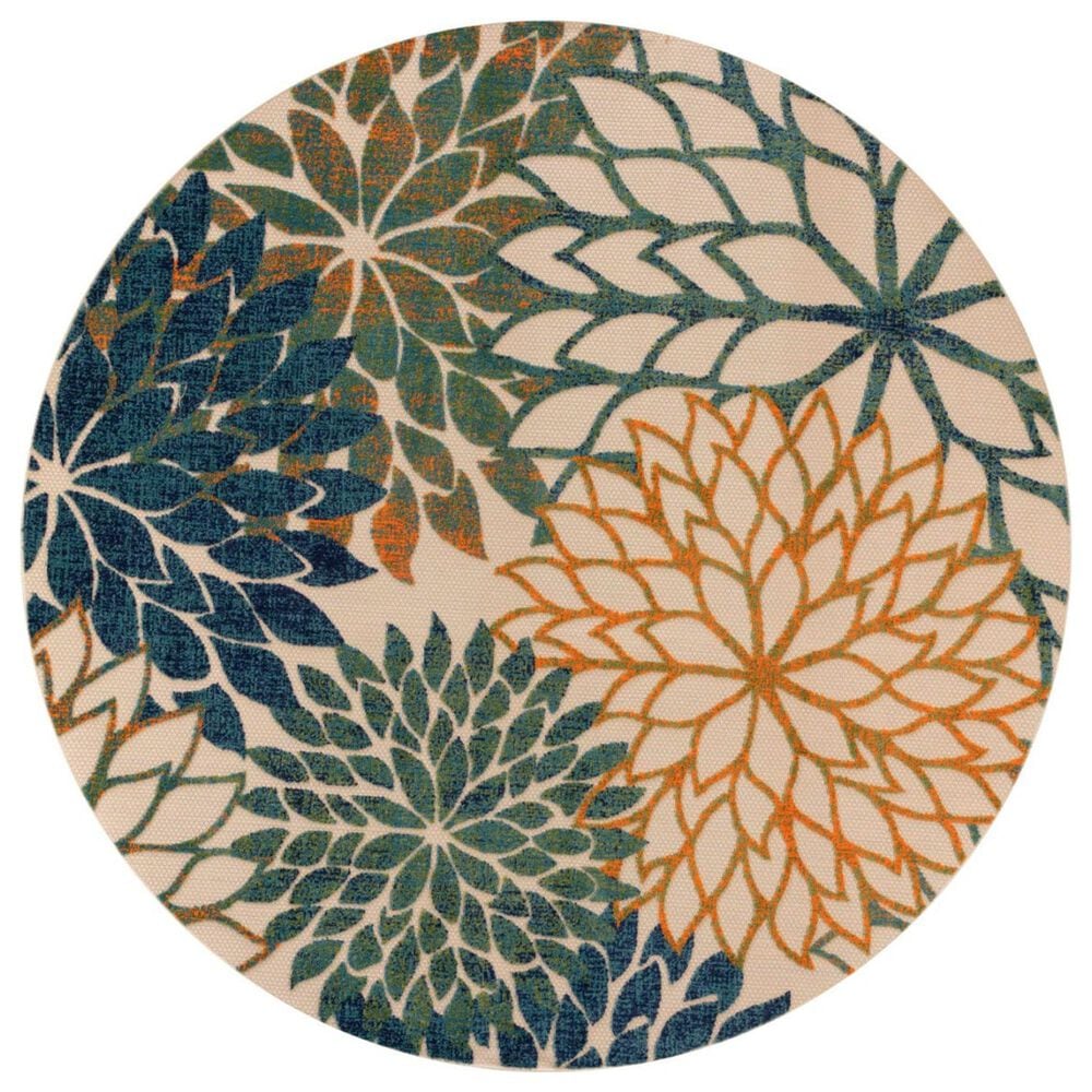Nourison Aloha 5"3" Round Blue and Green Indoor/Outdoor Area Rug, , large