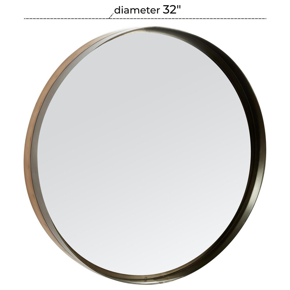 Maple and Jade 32&quot; Round Metal Wall Mirror with Thin Frame in Matte Brown and Black, , large