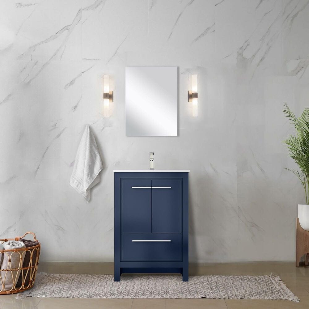 Lexora Home Lafarre 24&quot; Single Bathroom Vanity in Navy Blue with 2 cm White Quartz Top and Rectangular Sink, , large