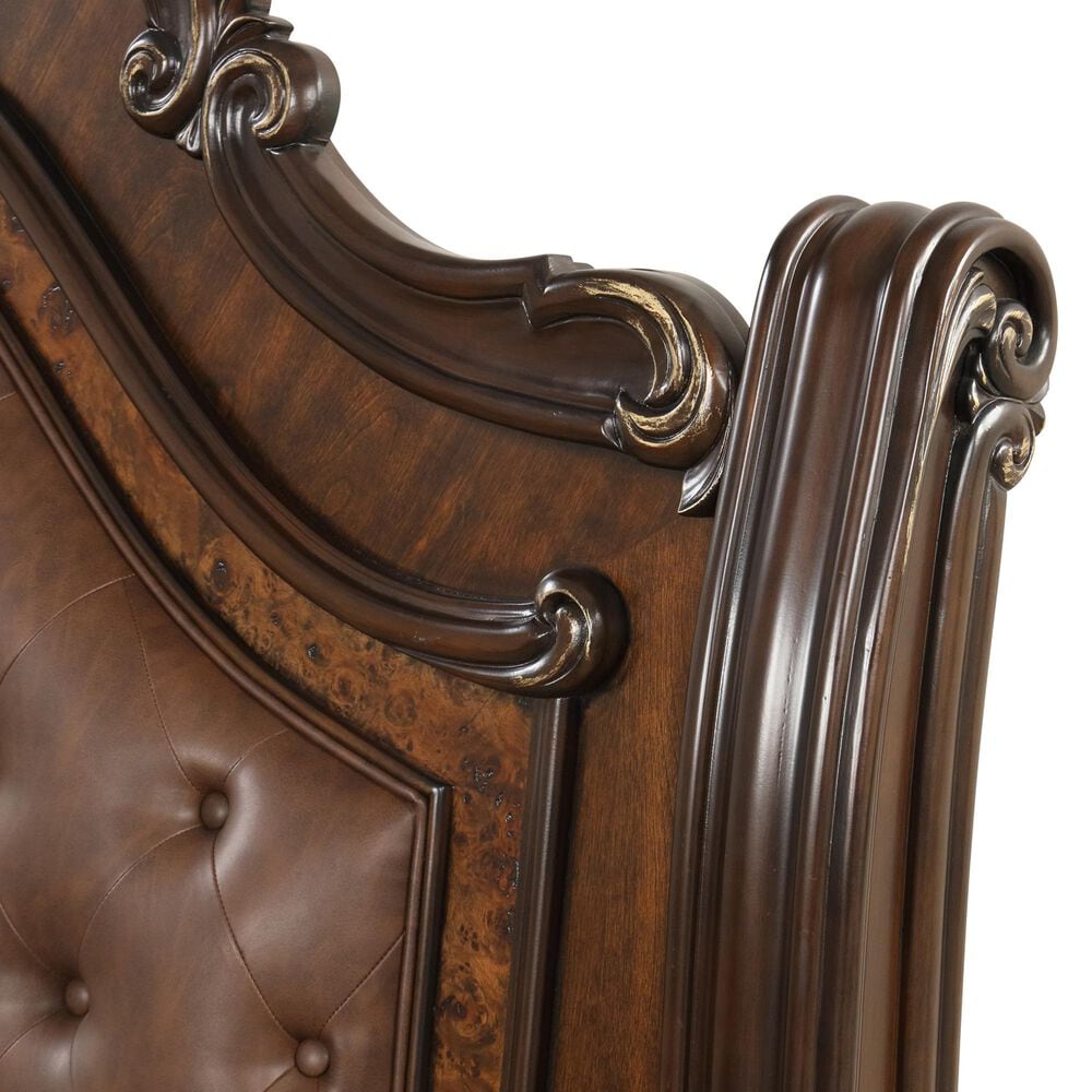 New Heritage Design Bella Note 5-Piece King Sleigh Bedroom Set in Mahogany Brown and Antique Gold, , large