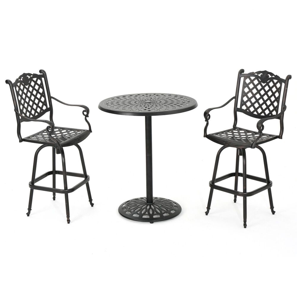 Noble House Arlana 3Piece Patio Bar Set in Patina Copper NFM