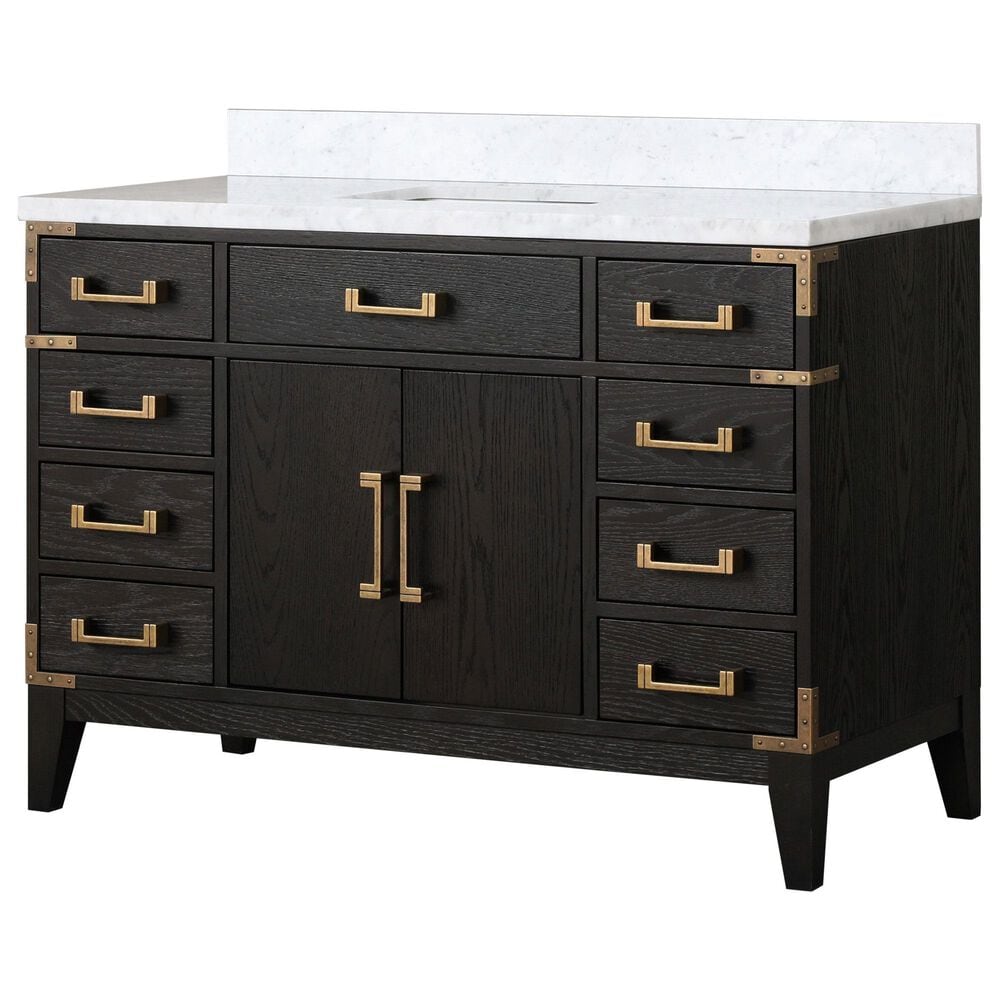 Lexora Home Laurel 48" Single Bathroom Vanity in Black Oak with White Carrara Marble Top and Rectangular Sink, , large