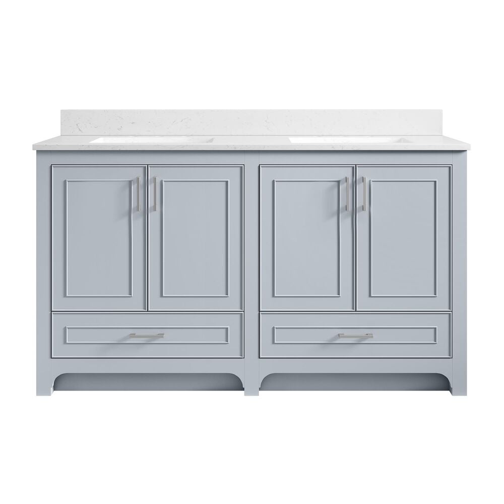 37B Lucerne 60" Double Bathroom Vanity in Soft Blue with Marble Top and Backsplash, , large