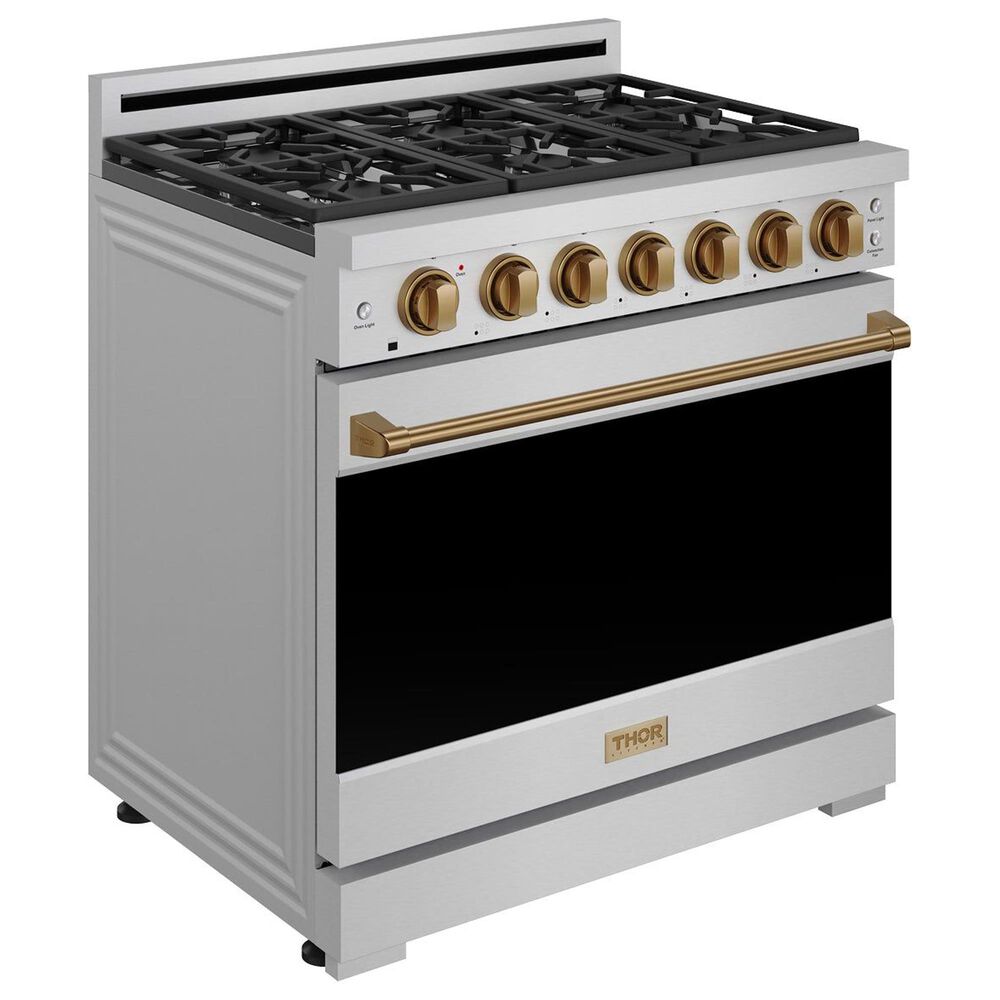 Thor Kitchen Gordon Ramsay 6 Cu. Ft. Professional Liquid Propane Range with Bronze Handle Kit in Stainless Steel, , large