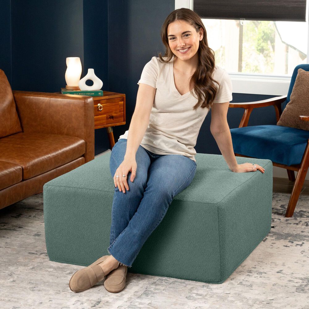 Jaxx Fairlie Boucle Fabric Ottoman in Green, , large