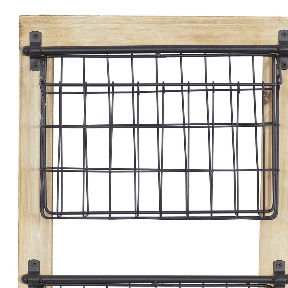 Maple and Jade 3-Slot Decorative Magazine Rack Holder with Suspended Baskets in Matte Black and Brown, , large