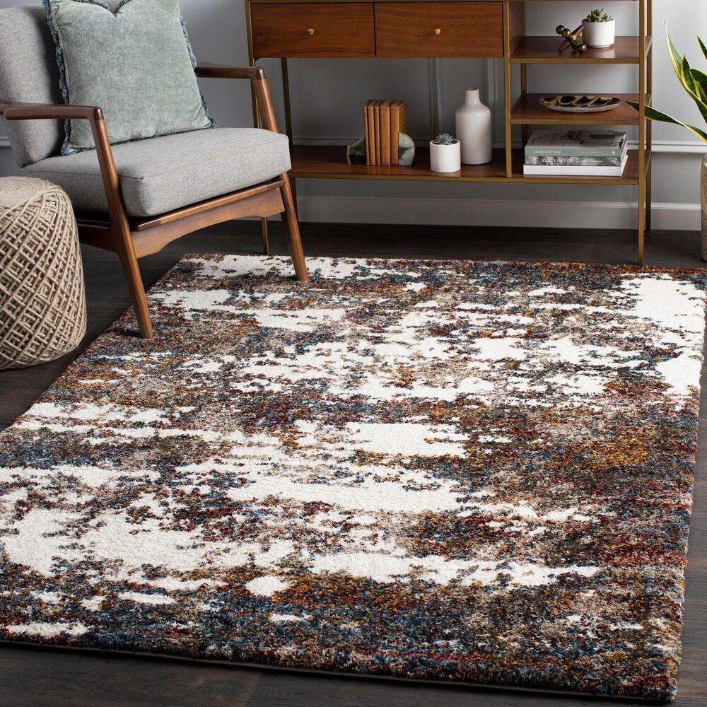 Surya Celestial Shag Teal, Dark Blue, Denim, Burgundy, Dusty Pink, Sage, Deep Teal, Mustard and Cream 5&#39;3&quot; x 7&#39; Area Rug, , large