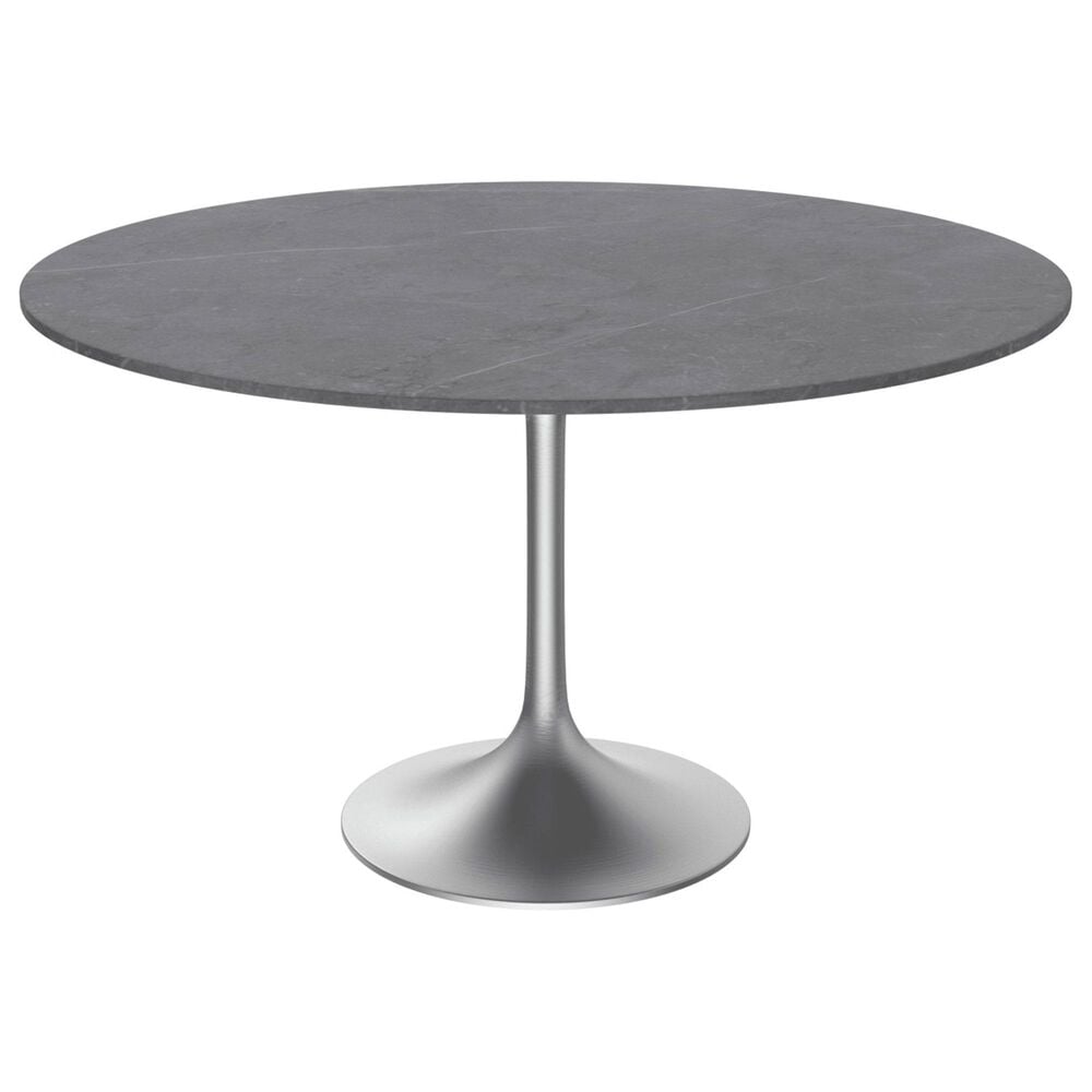 Leisuremod LeisureMod Verve Collection 48 Round Dining Table, Brushed Chrome Base with Sintered Stone Grey Top, , large