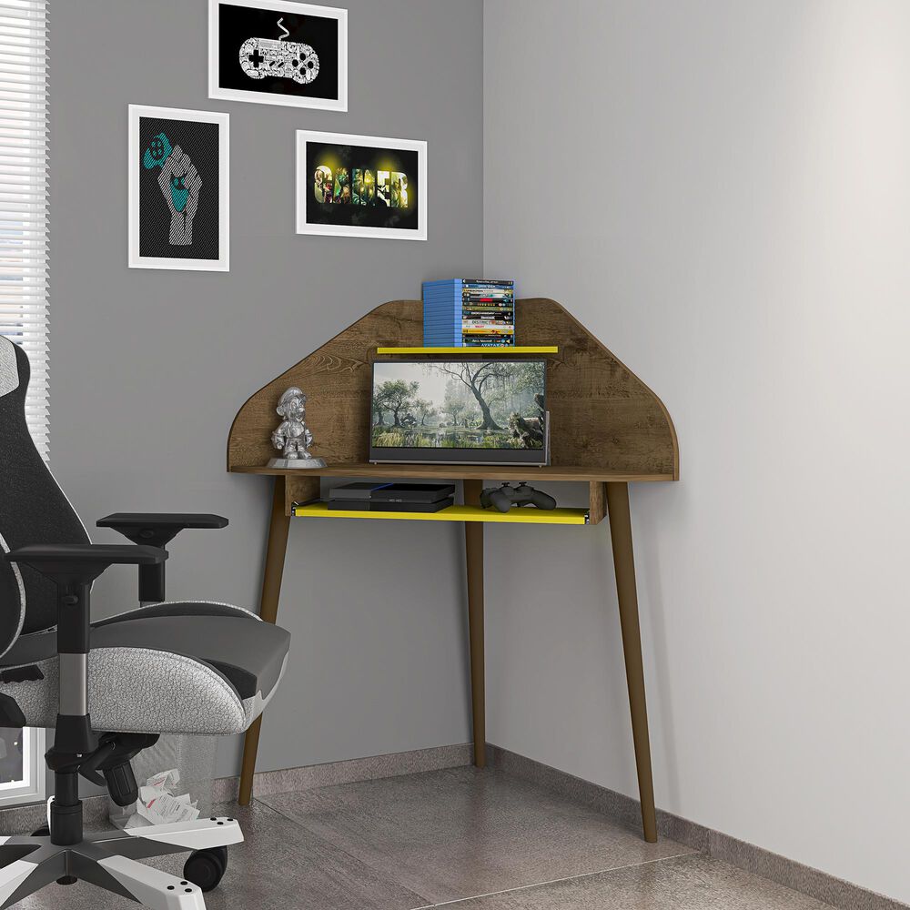 Dayton Bradley 4-Piece Sectional Cubicle Desk in Rustic Brown/Yellow, , large