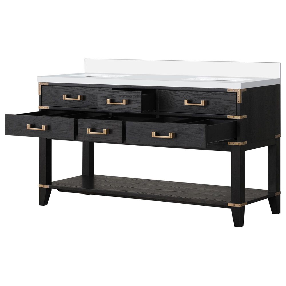 Lexora Home Norwalk 60&quot; Double Bathroom Vanity in Black Oak with White Quartz Top and Rectangular Sinks, , large