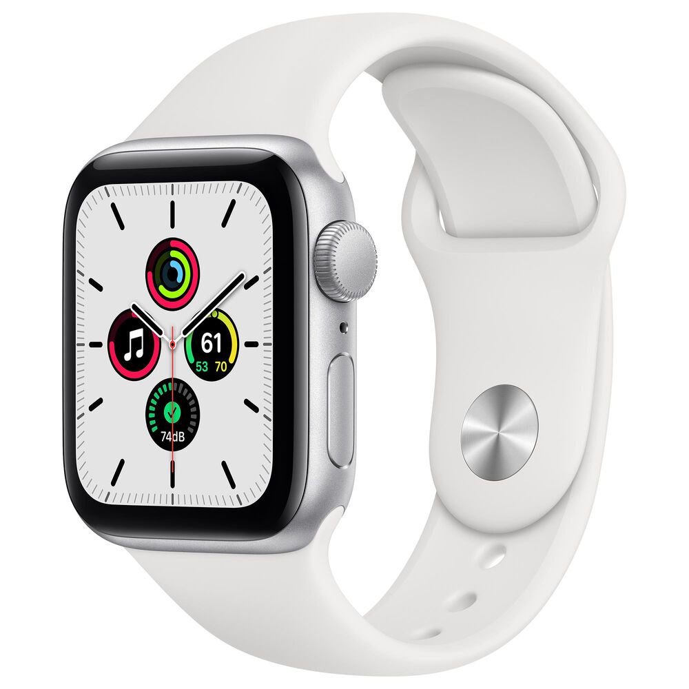 Apple Watch SE GPS, 40mm Silver Aluminum Case with White Sport Band - Regular with AppleCare+, , large