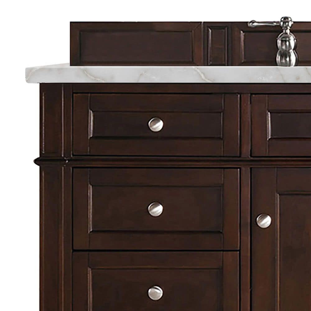 James Martin Vanities Brittany 48" Single Bathroom Vanity in Burnished Mahogany with 3 cm Eternal Jasmine Pearl Silestone Top, Rectangular Sink and FreePower Wireless Charger, , large