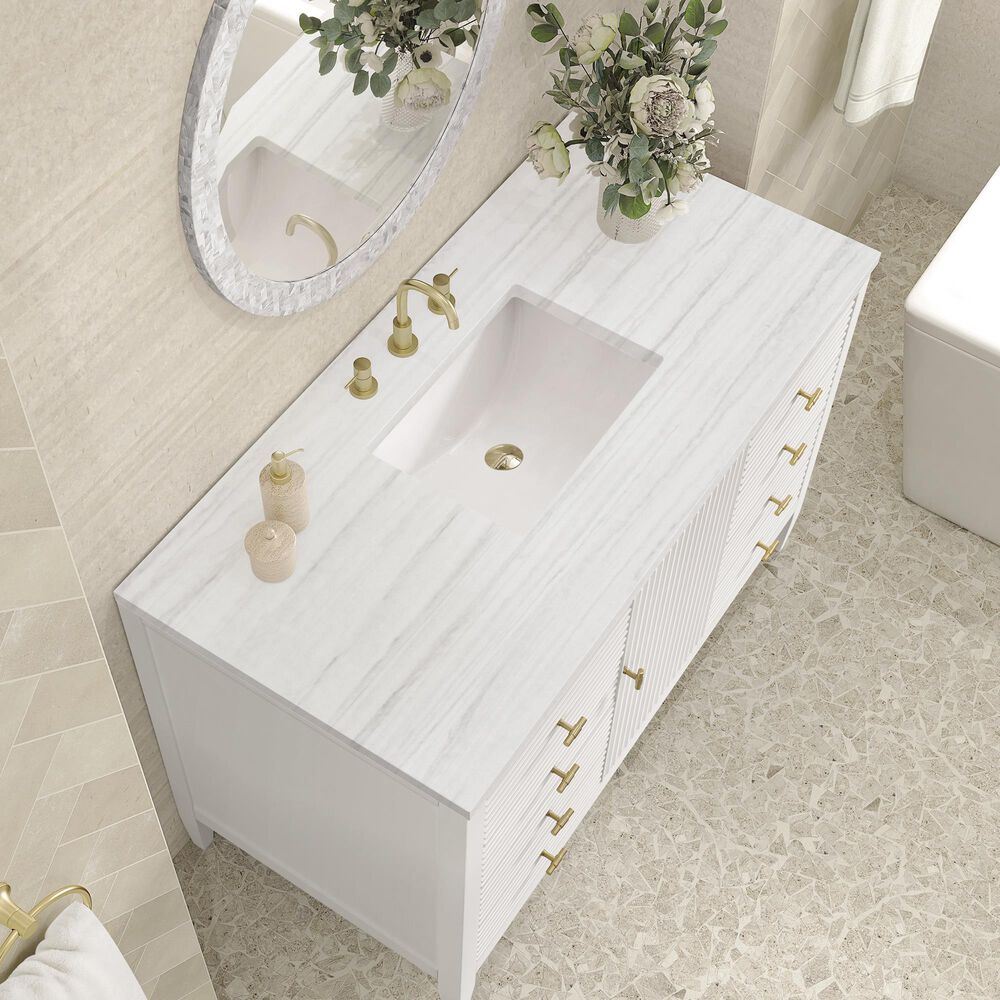 James Martin Vanities Myrrin 48&quot; Vanity in Bright White with 3cm Arctic Fall Solid Surface Top, , large