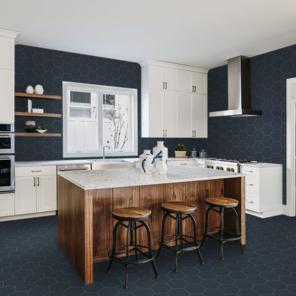 Emser Heksa Navy 8&quot; x 9&quot; Porcelain Tile, , large
