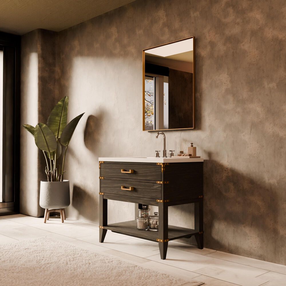 Lexora Home Norwalk 36" Single Bathroom Vanity in Black Oak with White Quartz Top and Rectangular Sink, , large