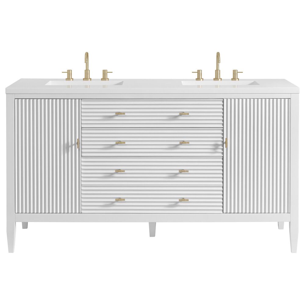 James Martin Vanities Myrrin 60&quot; Double Vanity in Bright White with 3 cm White Zeus Quartz Top, , large