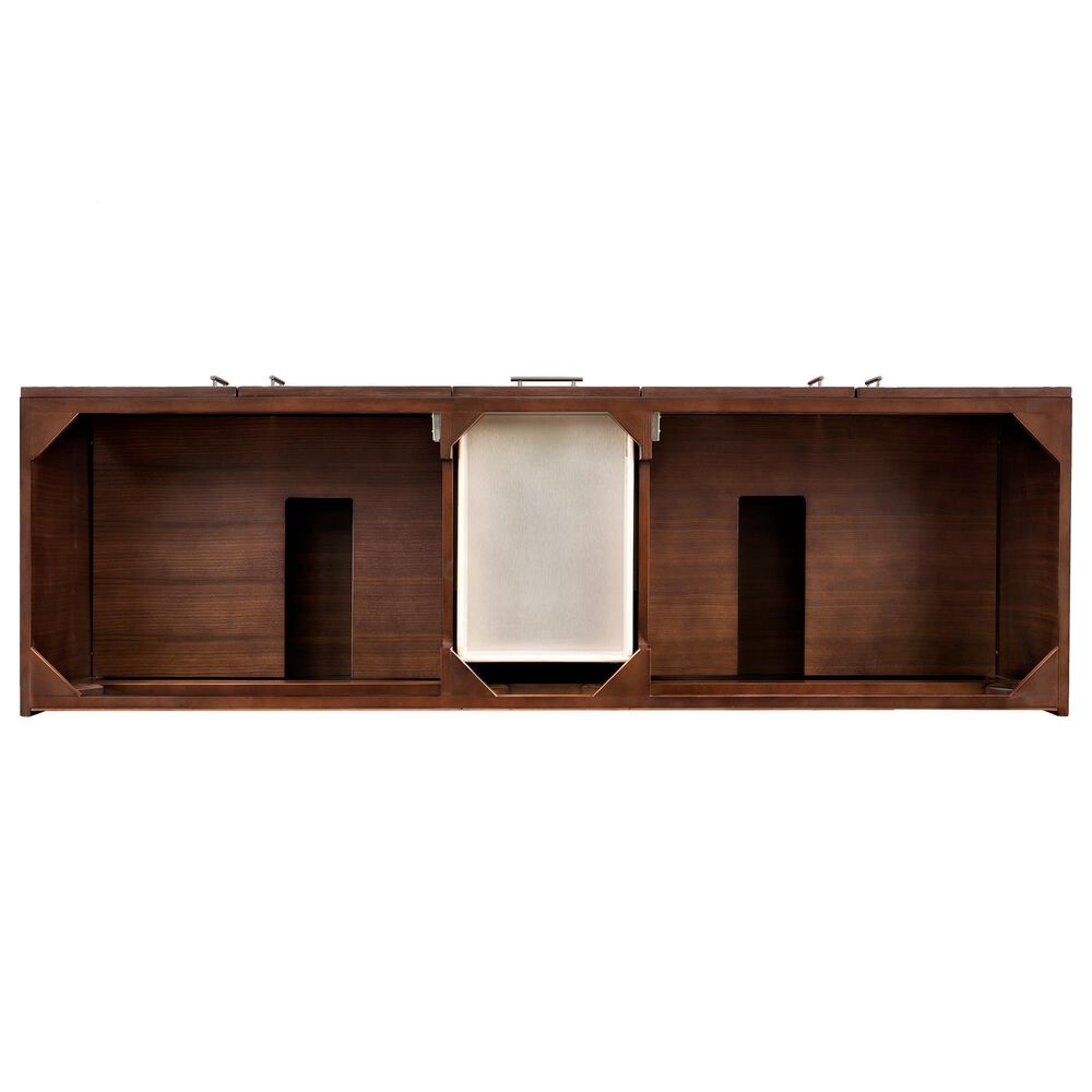 James Martin Vanities Metropolitan 72&quot; Double Bathroom Vanity in American Walnut and Chrome with 3 cm White Zeus Quartz Top and Rectangular Sinks, , large