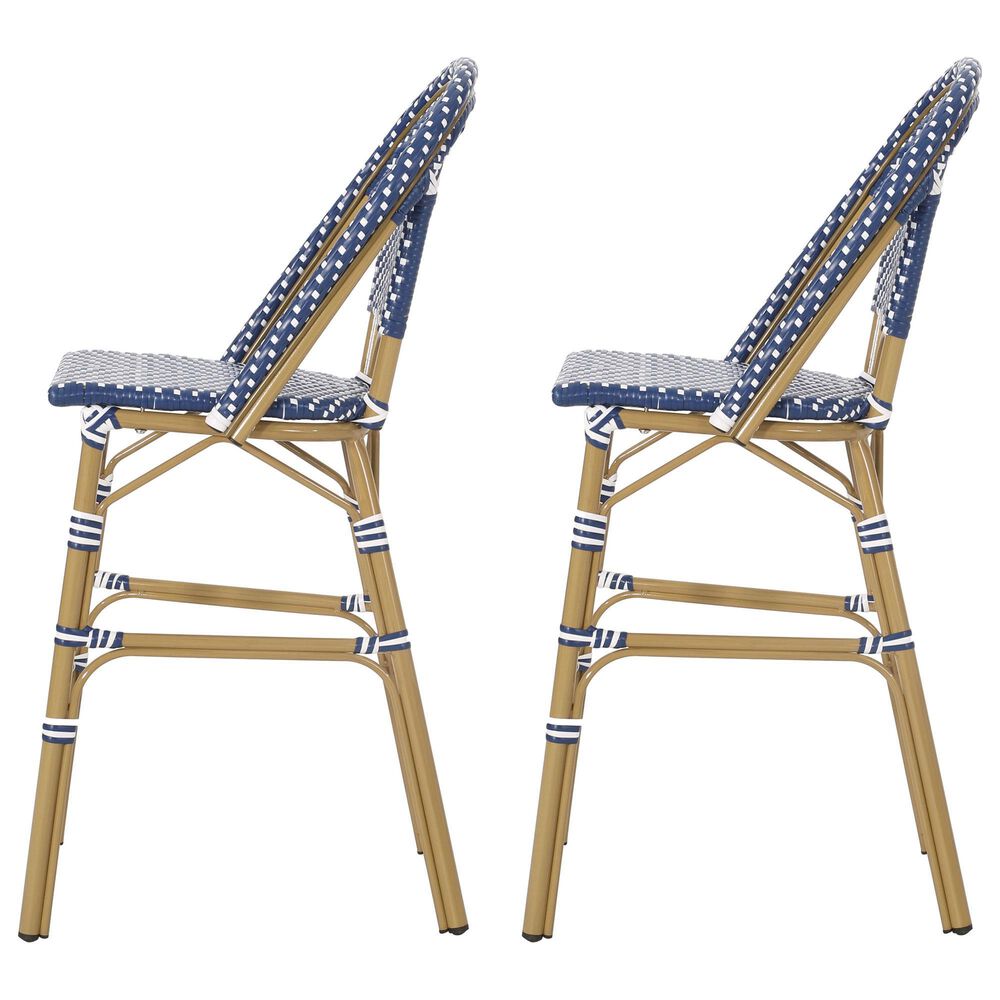 Hearth and Haven Outdoor Wicker French Barstool with Brown Aluminum Frame in Teal Blue (Set of 2), , large